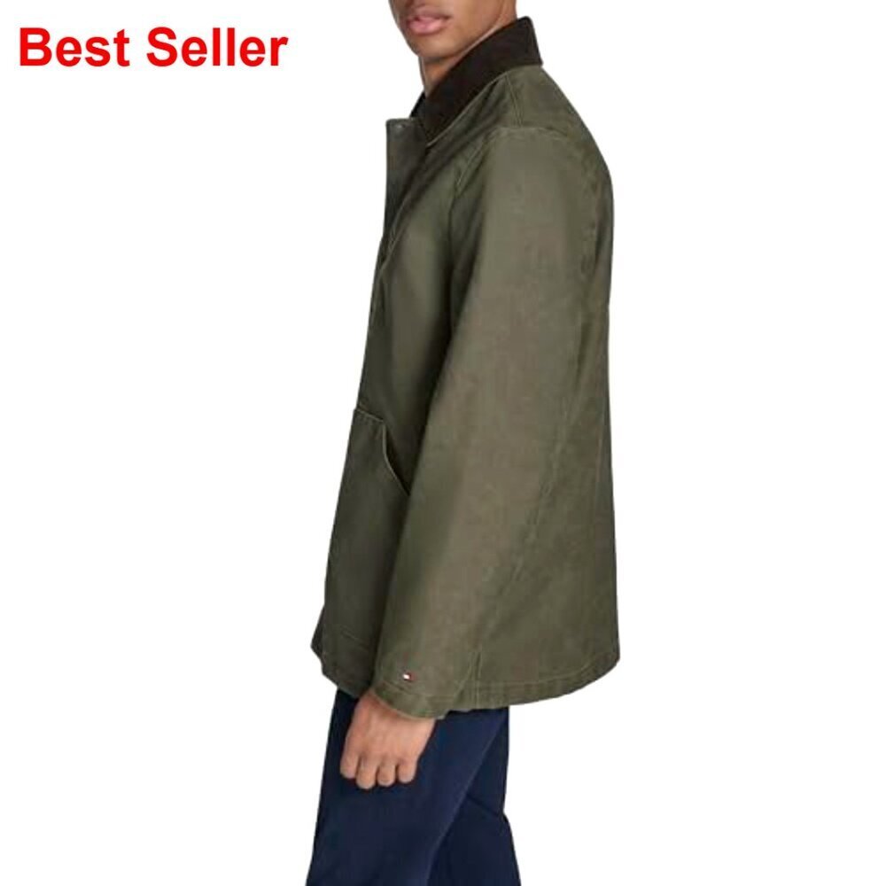 Men's Corduroy Collar Field Jacket, Snap Closure, Multiple Pockets - Picture 3 of 7